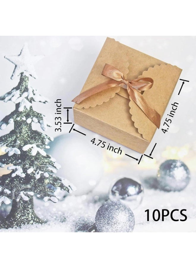 Bluejw 10 قطعة صناديق هدايا مع أغطية، 3.5" × 3.5" × 2.4" صناديق هدايا مربعة مع أشرطة تغليف الشمبانيا، صناديق تغليف هدايا لعيد الميلاد وحفلات الزفاف والحفلات وشوكولاتة الحلوى (بني) - Image 2